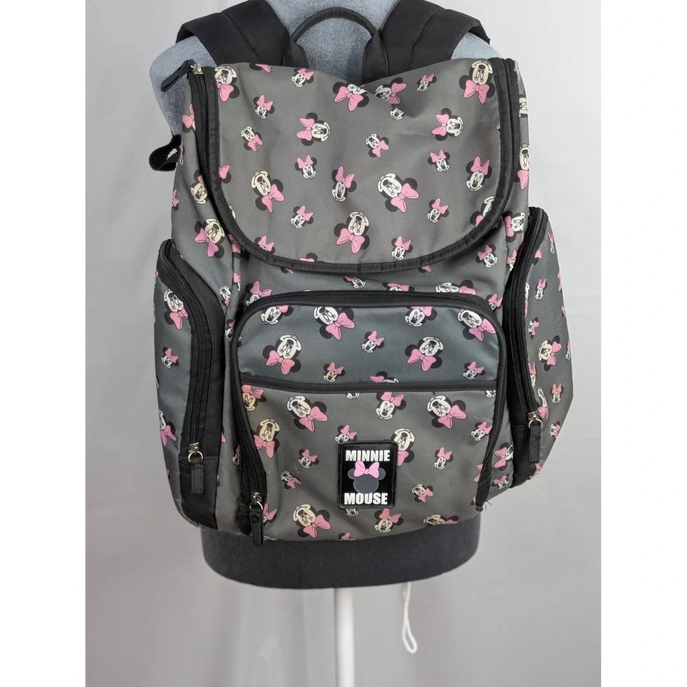 Disney Minnie Mouse Backpack Gray Pink Bow School Travel Book Bag 12x17 Kids